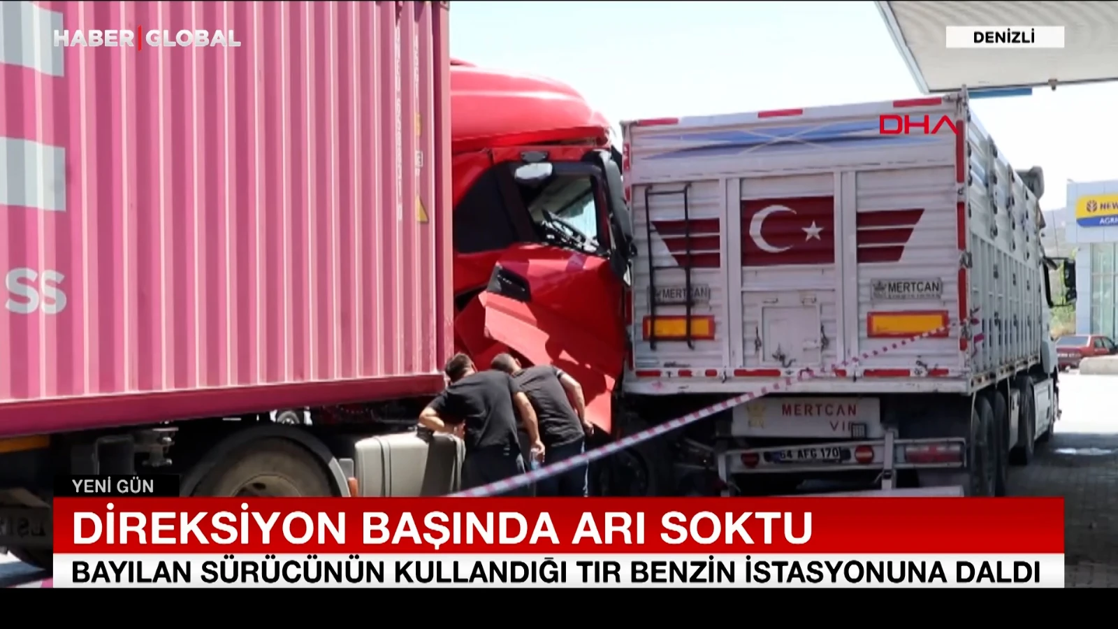 Direksiyon başında arı soktu, benzin istasyonuna daldı