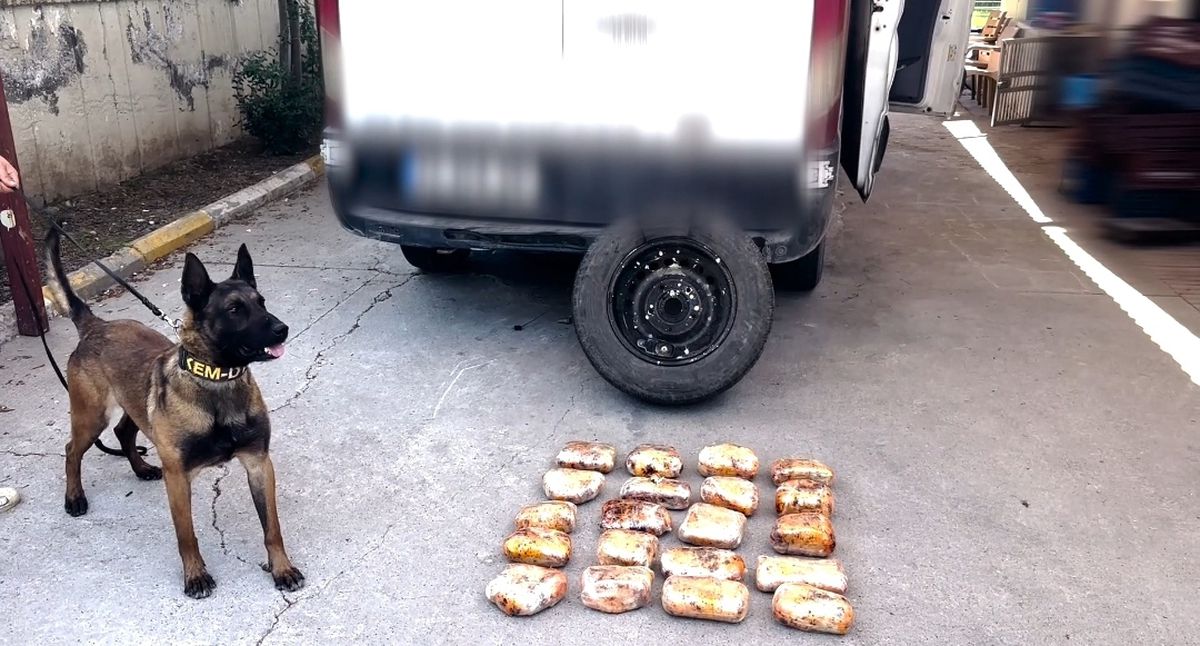 Minibüsün yedek lastiğine zulalanmış 11,5 kilo uyuşturucuyu 'Hector' buldu
