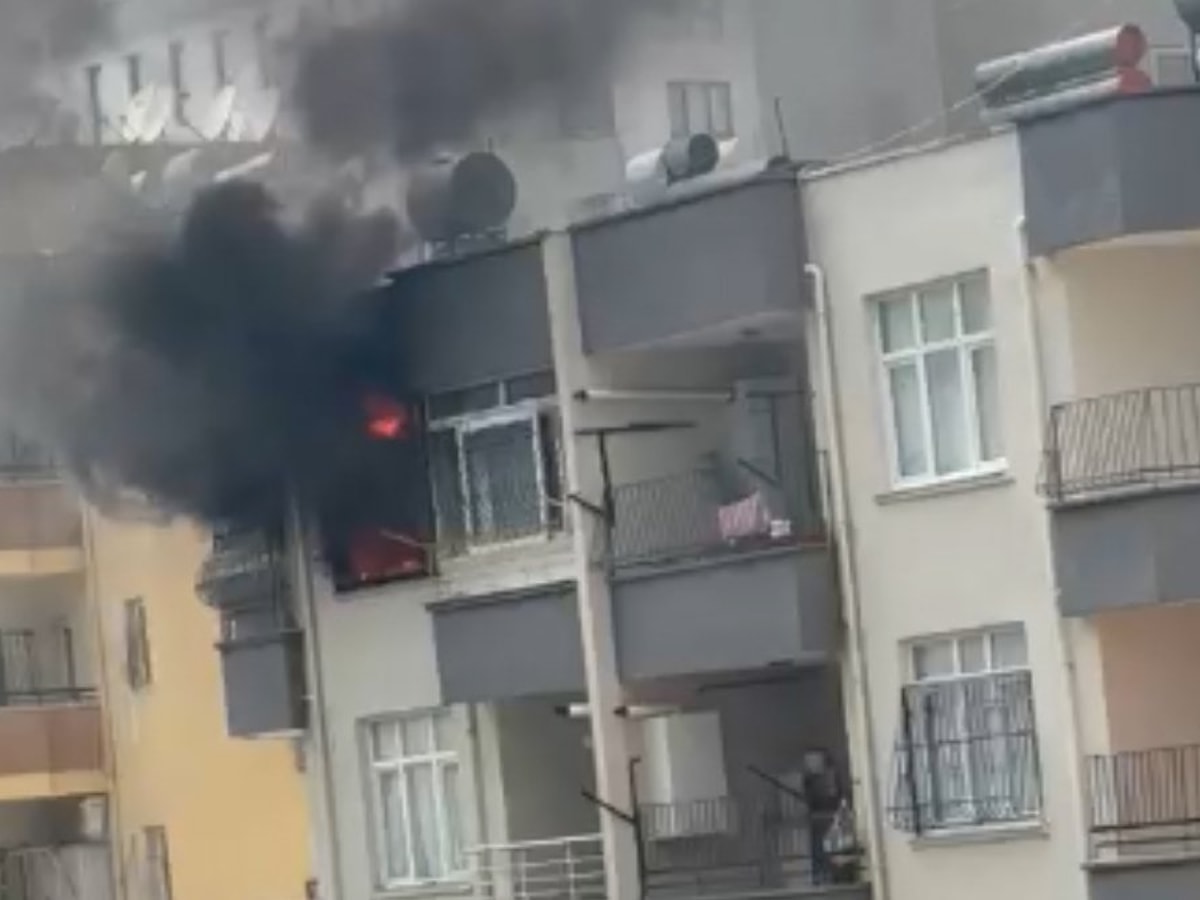 Adana'da apartman dairesindeki yangında mahsur kalan köpek kurtarıldı