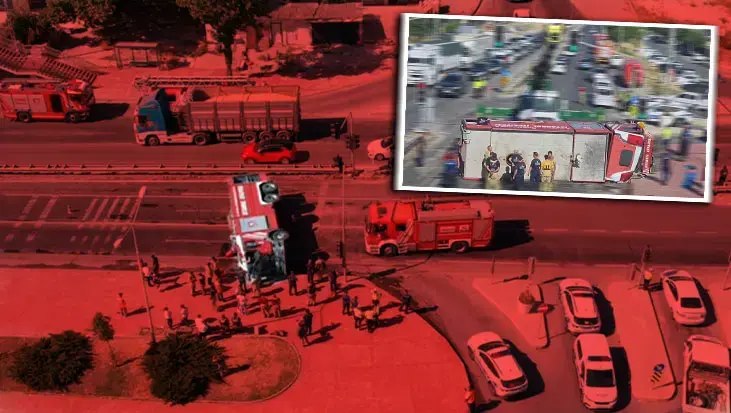 Yangın ihbarına gidiyorlardı! Kaza yapan itfaiye aracı yan yattı: 3 yaralı
