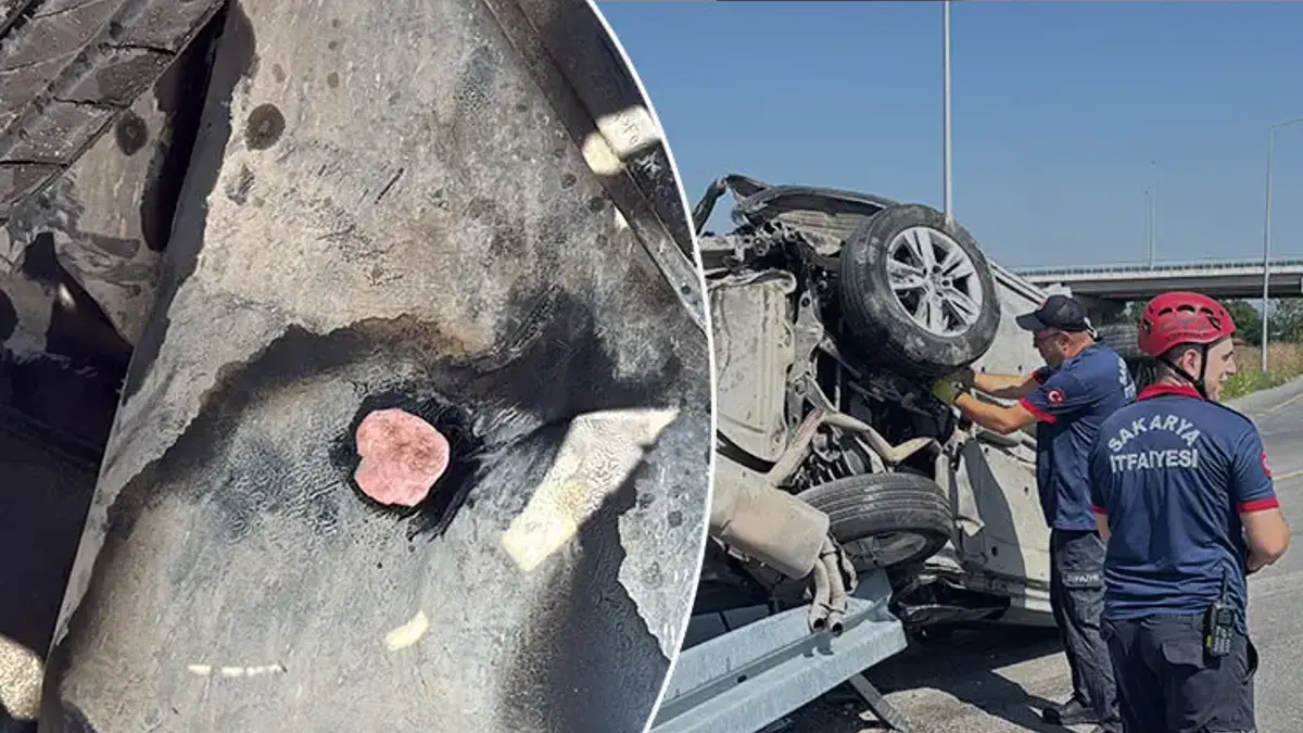 Bariyerlere saplanan otomobilde facia son anda engellendi! İtfaiyeden 'sakız' yöntemi