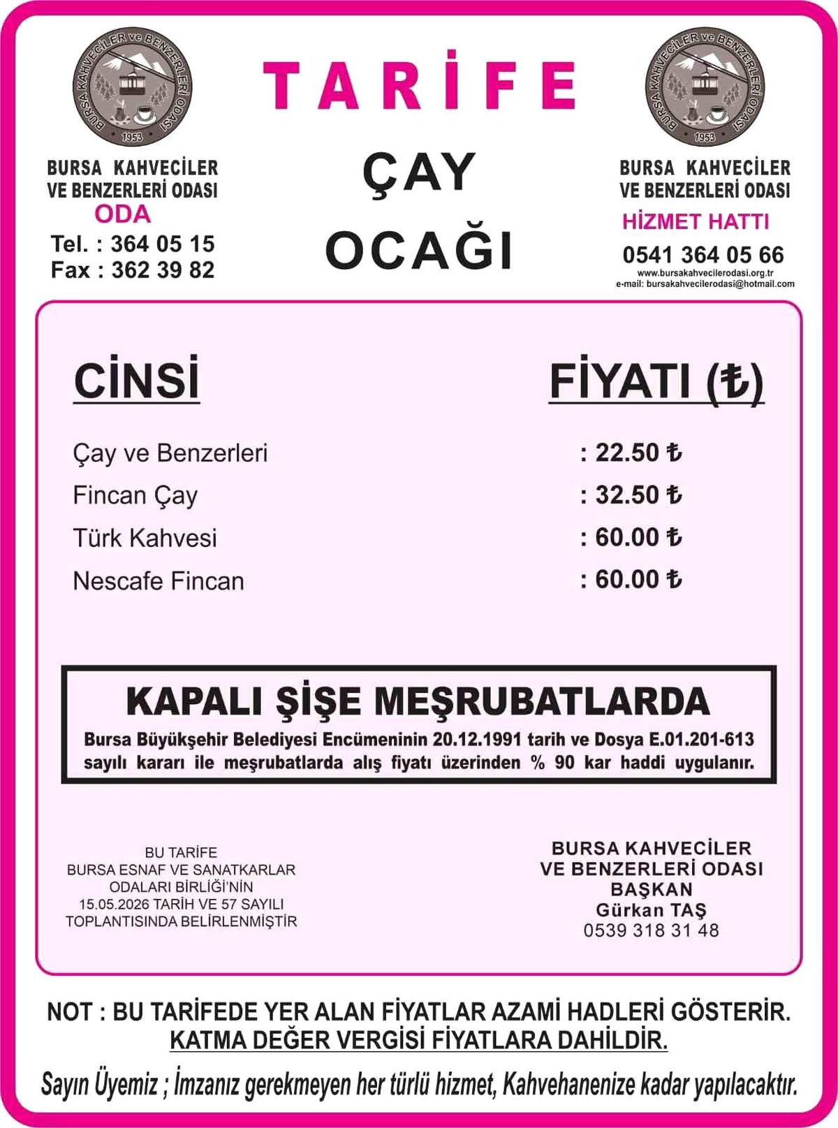 Bursa'da çay ve kahve fiyatlarına yüzde 30 zam