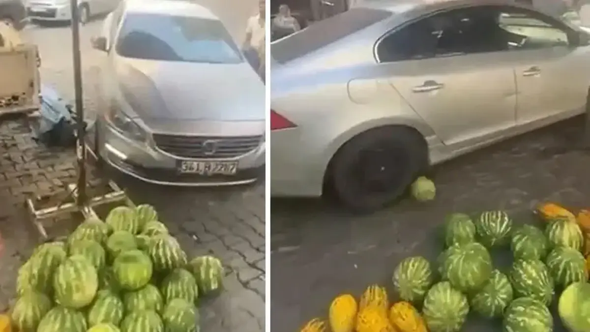 Yol verme tartışmasında pazarcının karpuzlarını otomobiliyle ezdi