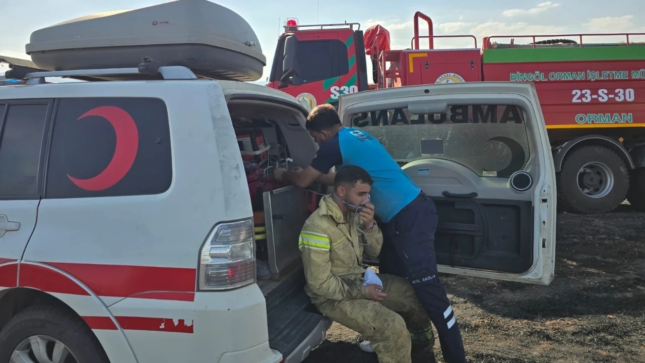 Arazi yangınına müdahale eden 4 personel dumandan etkilendi