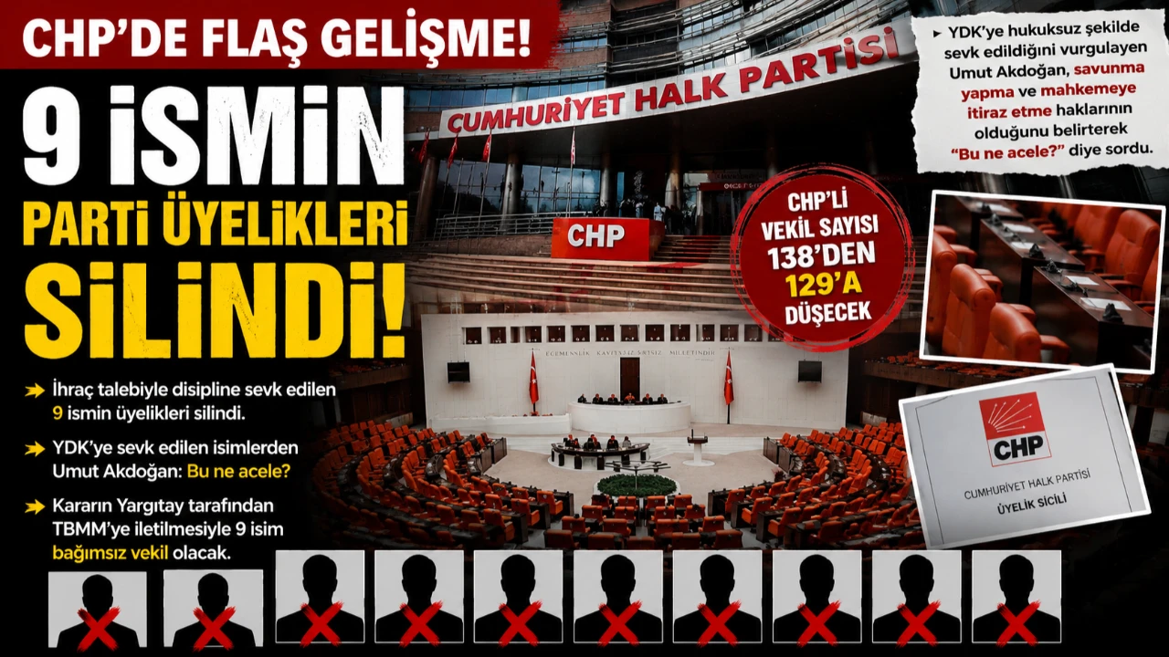 Disipline sevk edilen 9 CHP'linin parti üyelikleri silindi