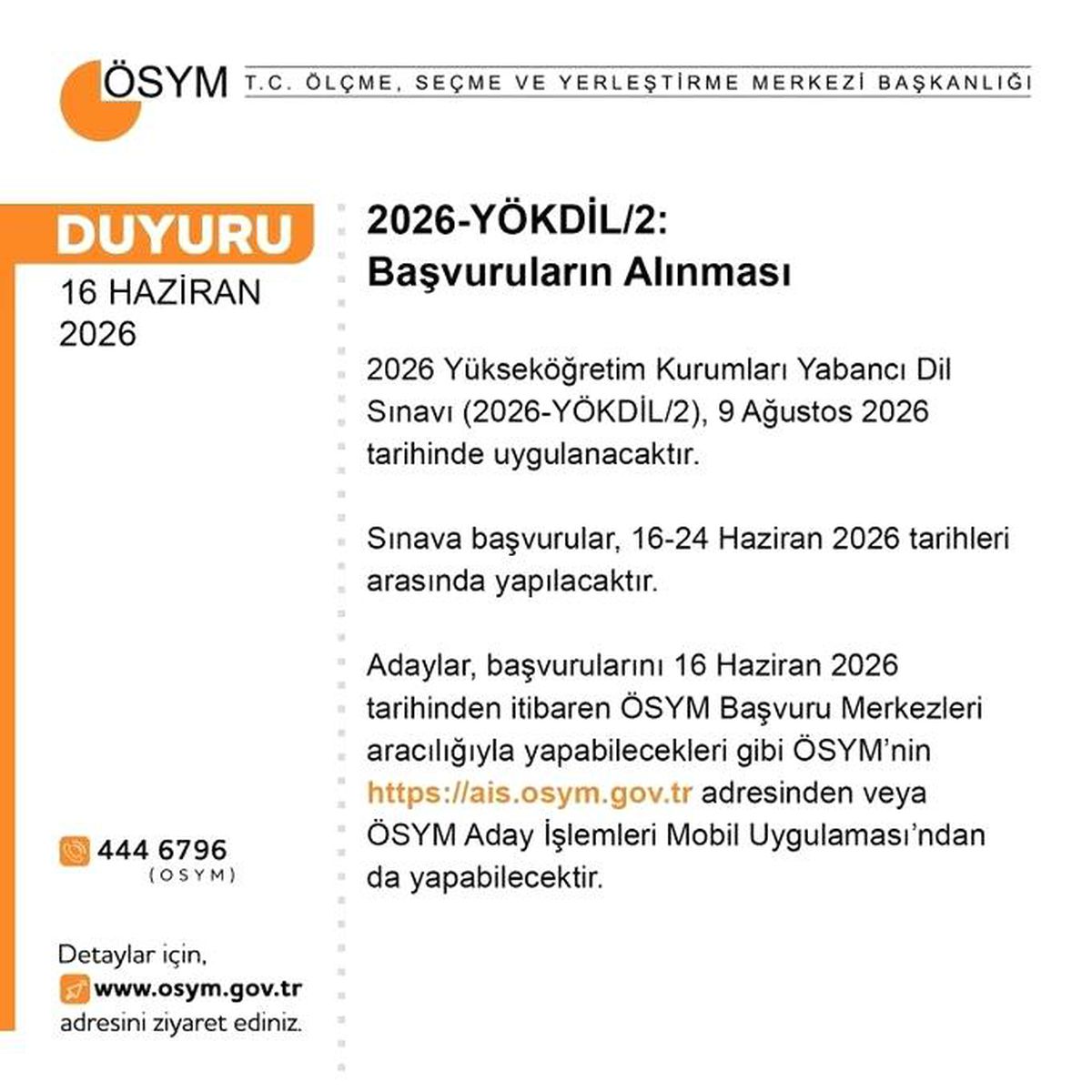 YÖKDİL başvuruları başladı