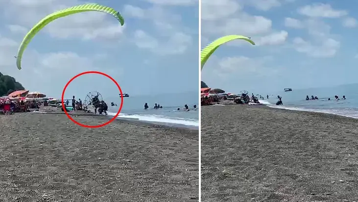 Plajda dehşet anları! Kontrolden çıkan motorlu paraşüt kalabalığa daldı: 3 yaralı