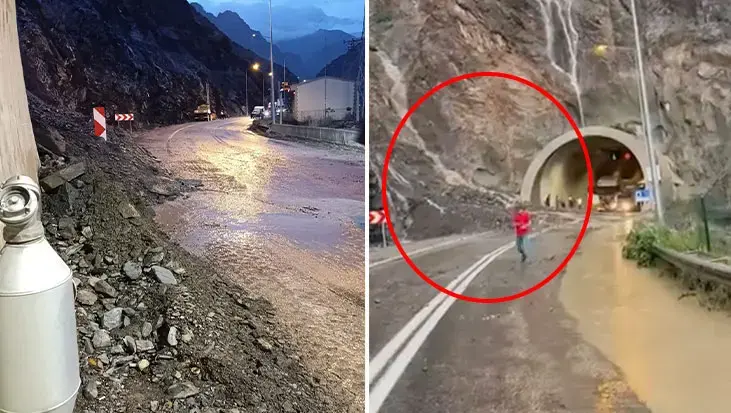 Yürekler ağza geldi! Artvin- Erzurum karayolunda heyelan faciası