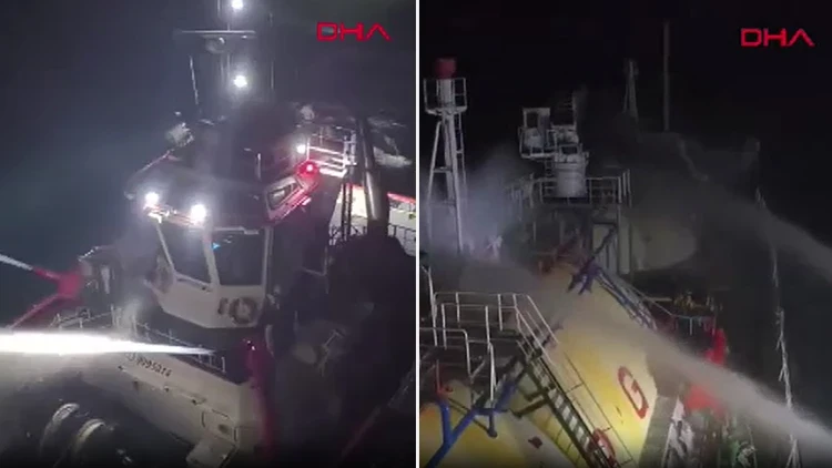 Karadeniz'de dron saldırısına uğrayan LPG tankeri, tamir için Trabzon'a ulaştı