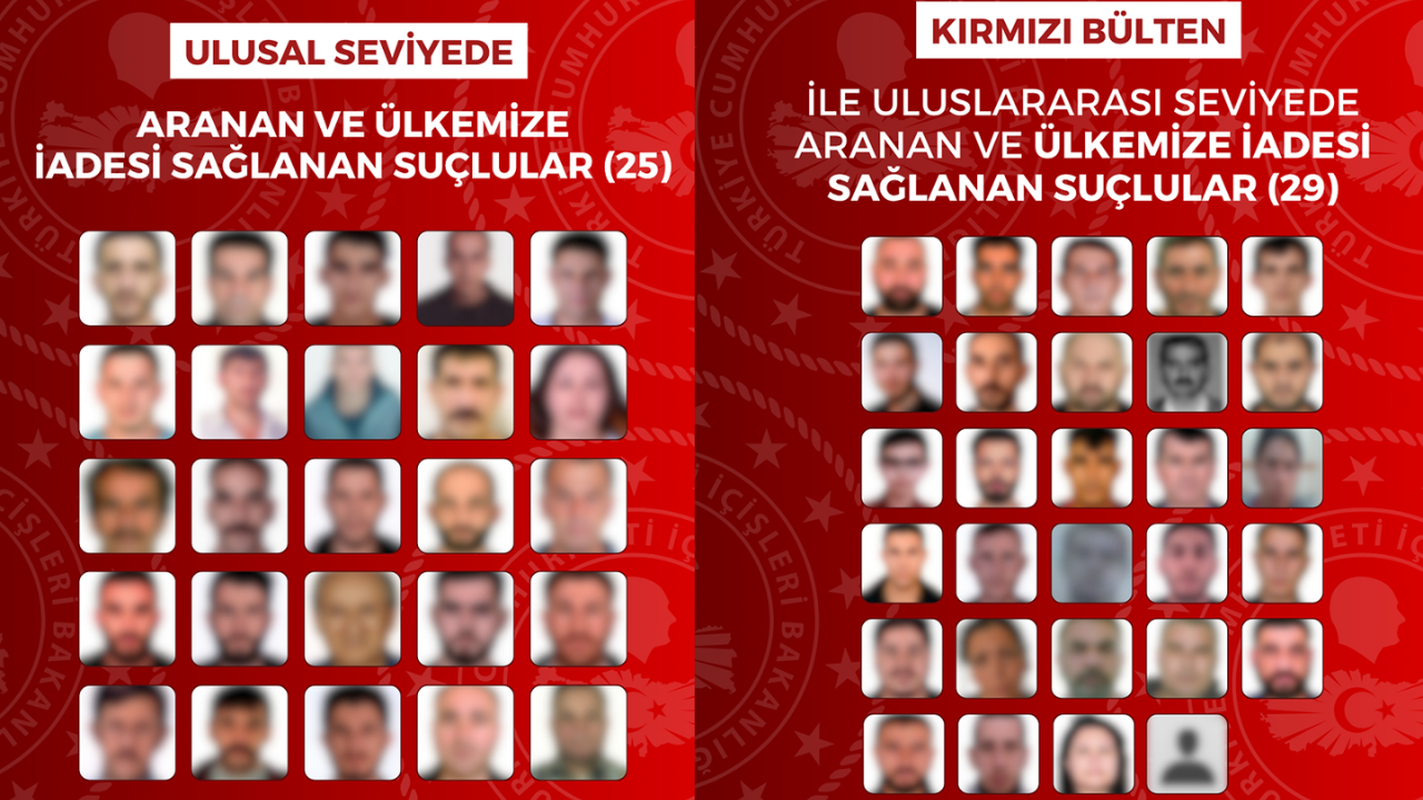 Uluslararası ve ulusal düzeyde aranan 54 suçlu Türkiye'ye iade edildi