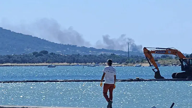 Cunda'da makilik alanda çıkan yangın ormanı yaktı