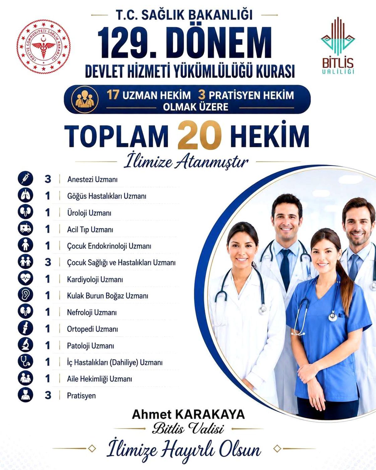 Bitlis'e 20 yeni doktor atandı
