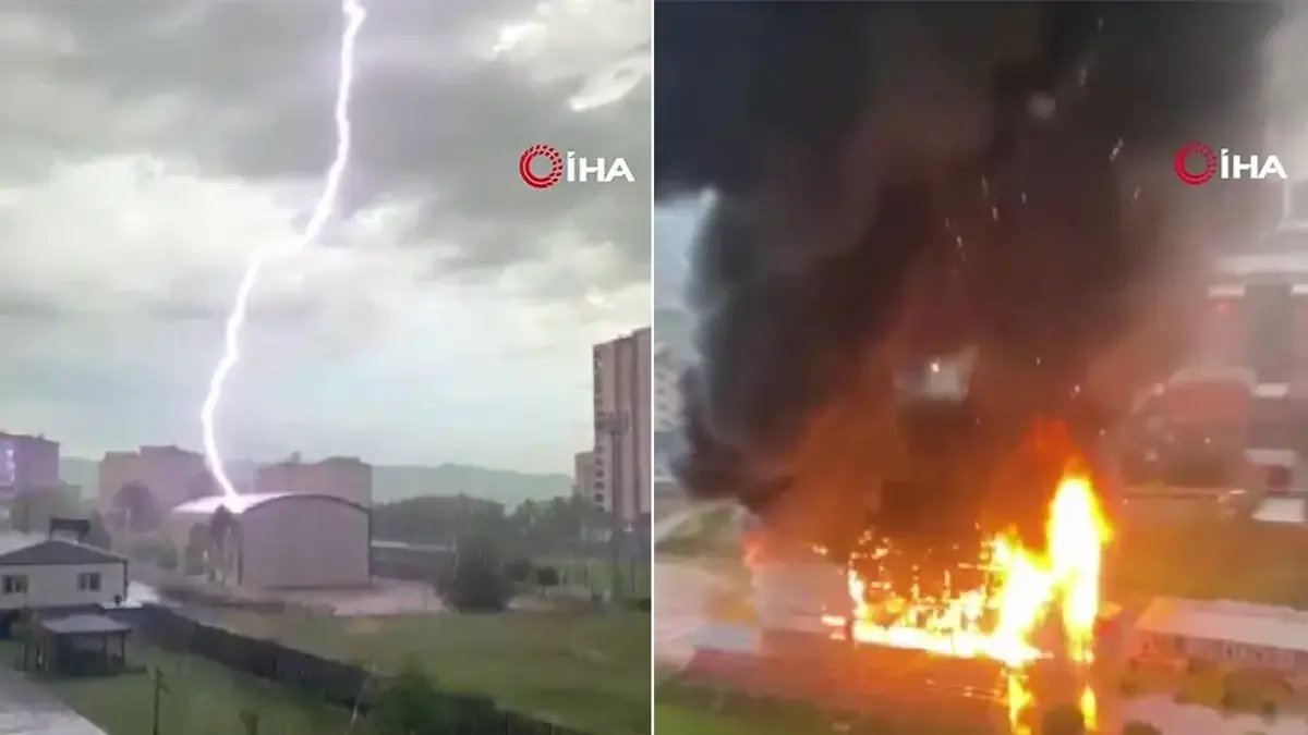 Düşen yıldırım böyle yangın çıkardı