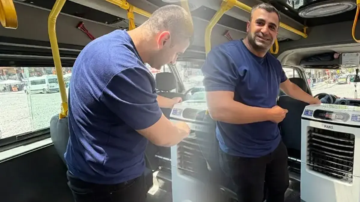 Diyarbakır sıcağına ilginç çözüm! Minibüsüne 'sulu klima' sistemini kurdu: 'Dua edenler bile oluyor'