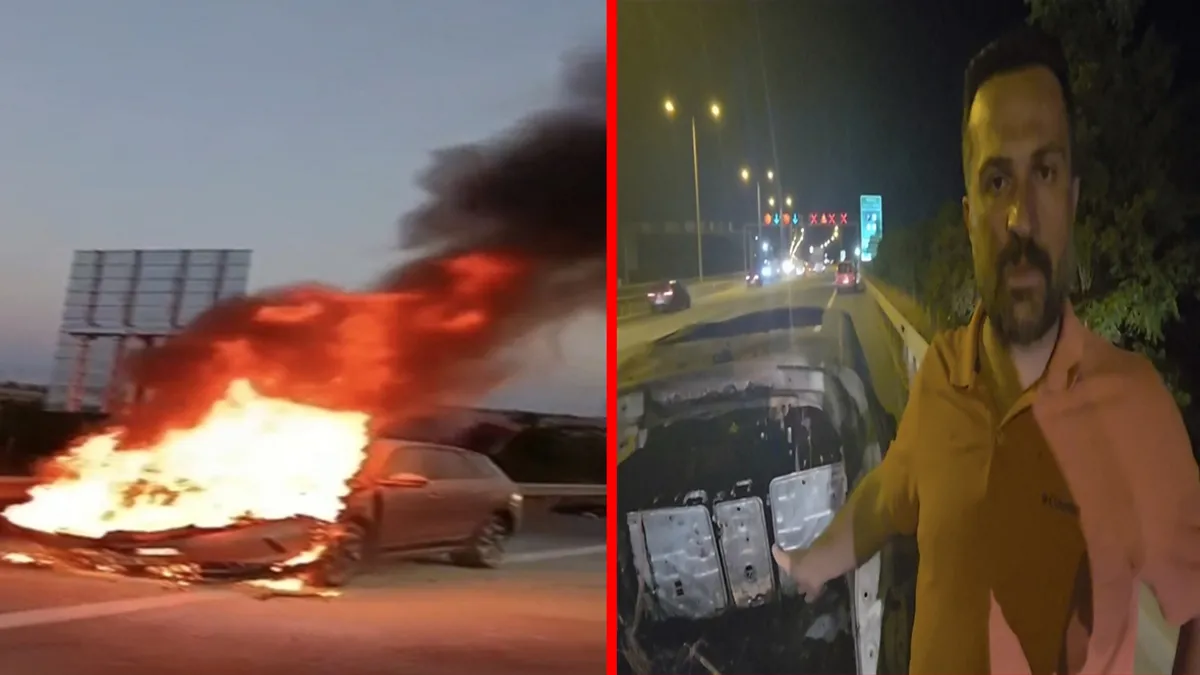 Otoyol'da feci yangın! Elektrikli otomobil alev topuna döndü: 'Ailemi bir buçuk dakika arayla kurtardım!'