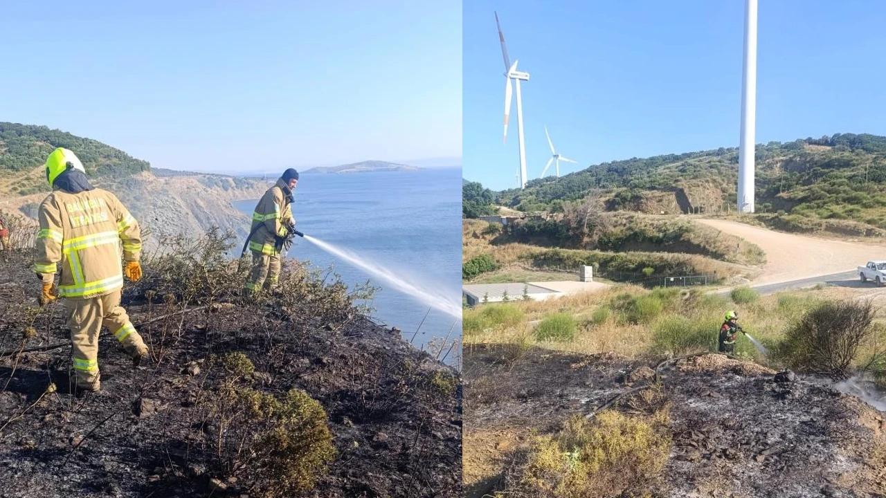 Mezarlık yakınında ot yangınını itfaiye büyümeden söndürdü
