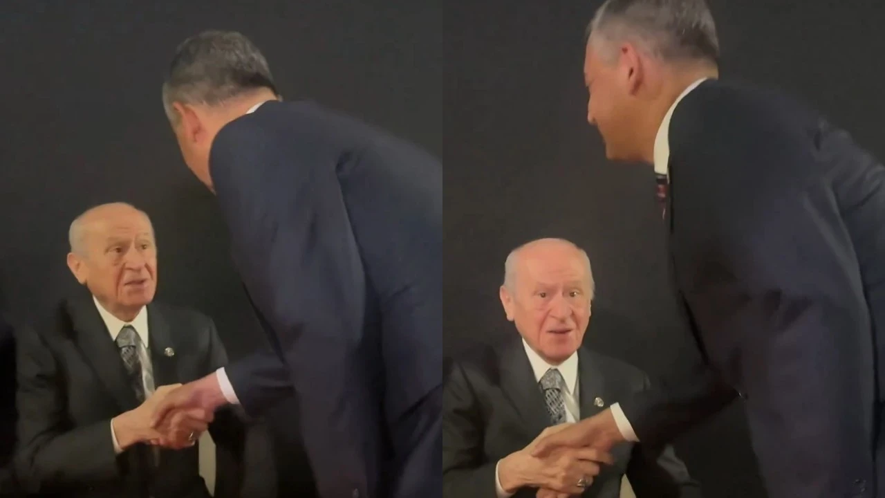 Devlet Bahçeli ile Özgür Özel, Koç'un 100. yıl resepsiyonunda selamlaştı