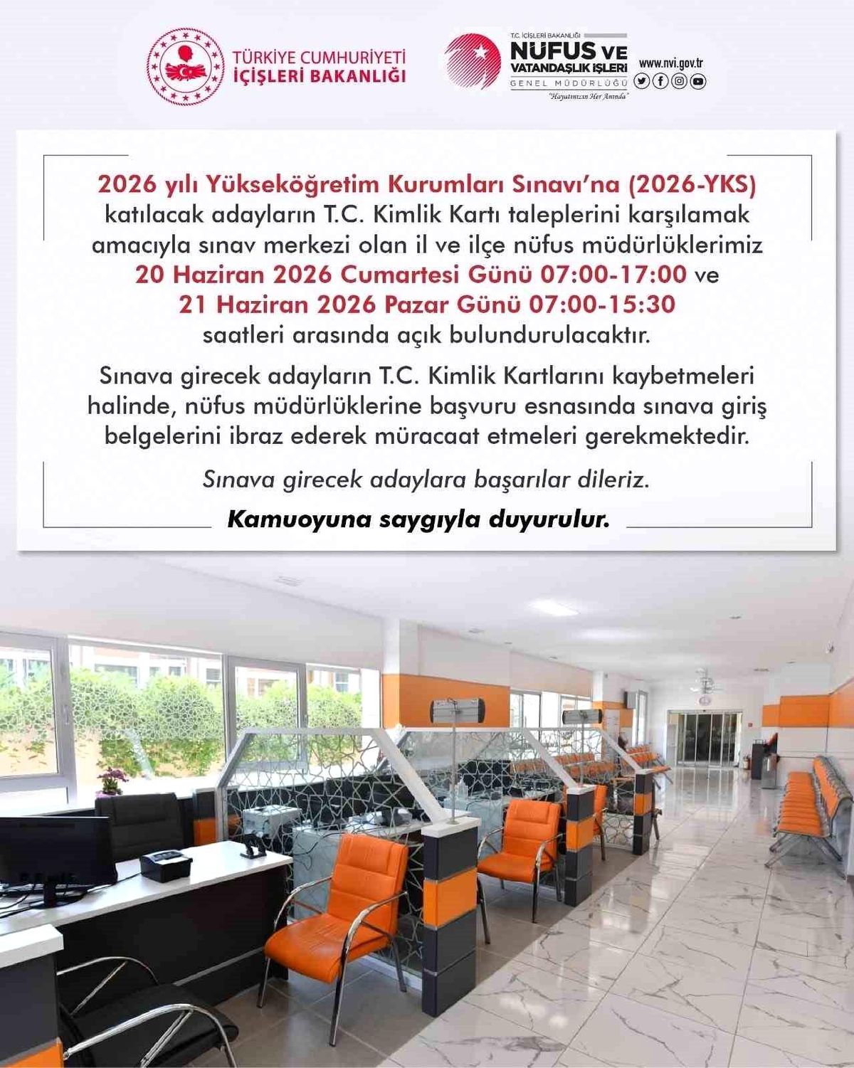 Nüfus müdürlükleri hafta sonu YKS adayları için açık olacak
