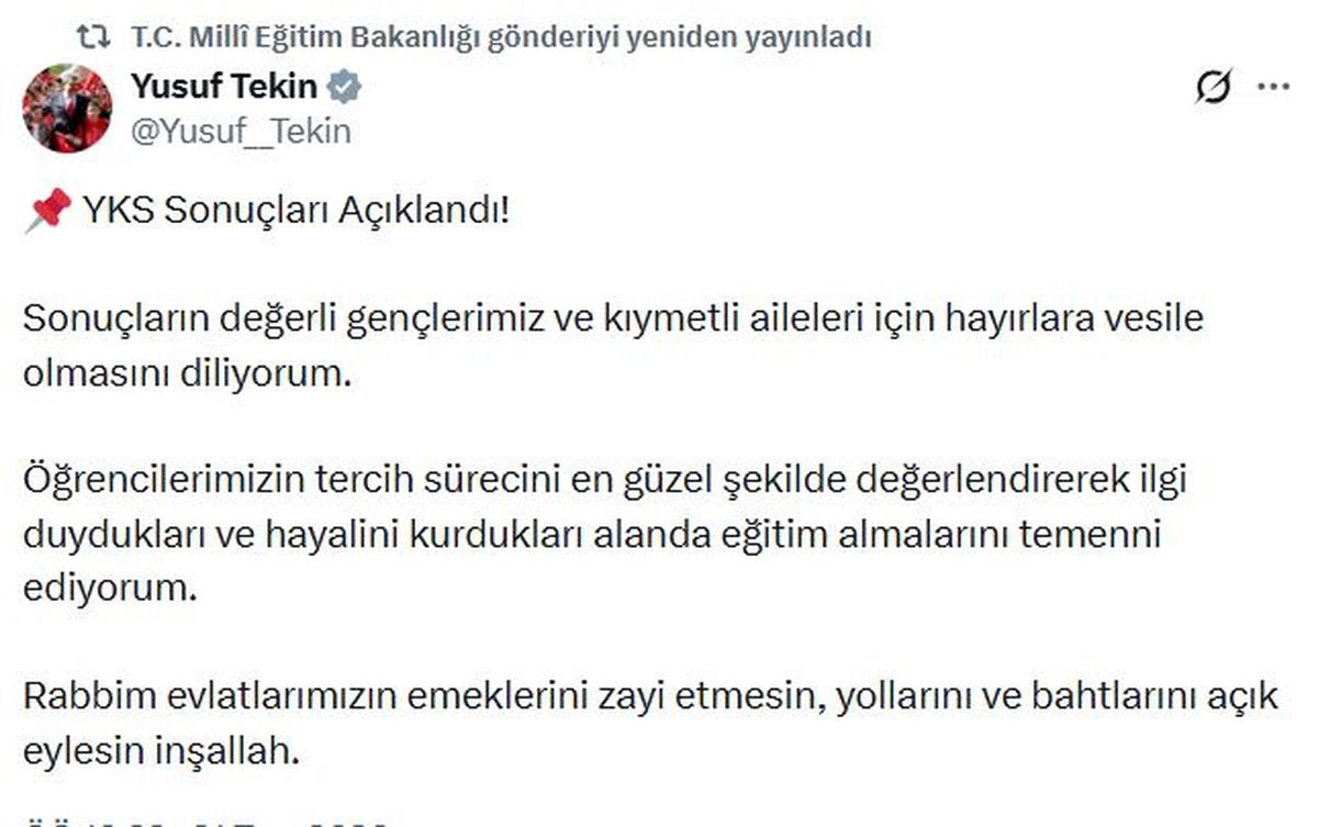 YKS sonuçları açıklandı